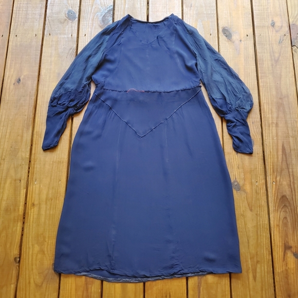 True Vintage 1930's 30's M navy blue cuffed long sleeve dress - Picture 1 of 6